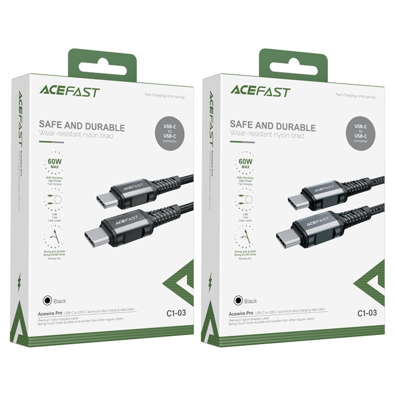 ACEFAST C1-03 USB-C to USB-C Aluminum Alloy Charging Data Cable 60W Black