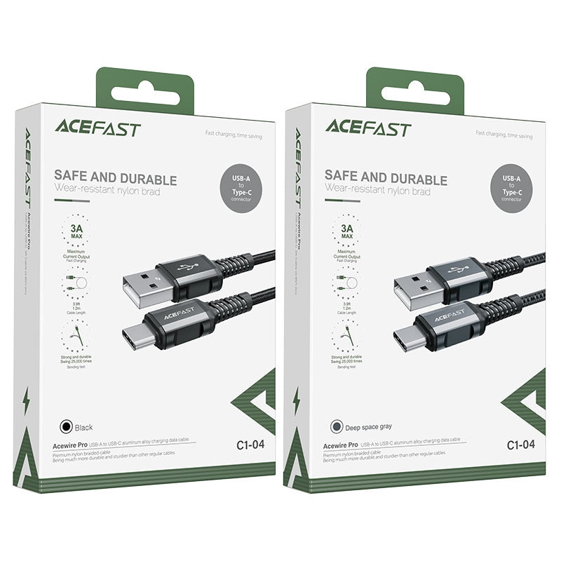 ACEFAST C1-04 USB-A to USB-C Aluminum Alloy Charging Data Cable 3A Black