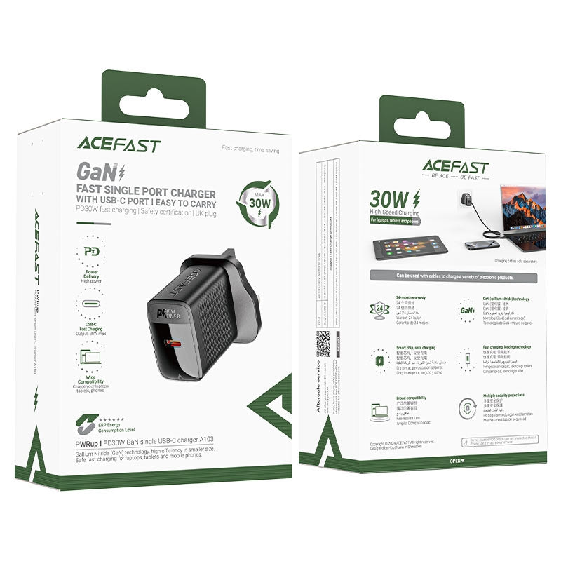 ACEFAST A103 PD 30W GaN Single USB-C Charger Black