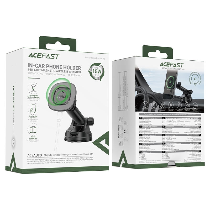 ACEFAST D47 Dash & Glass Magnetic Magsafe Wireless Charging Car Holder Black