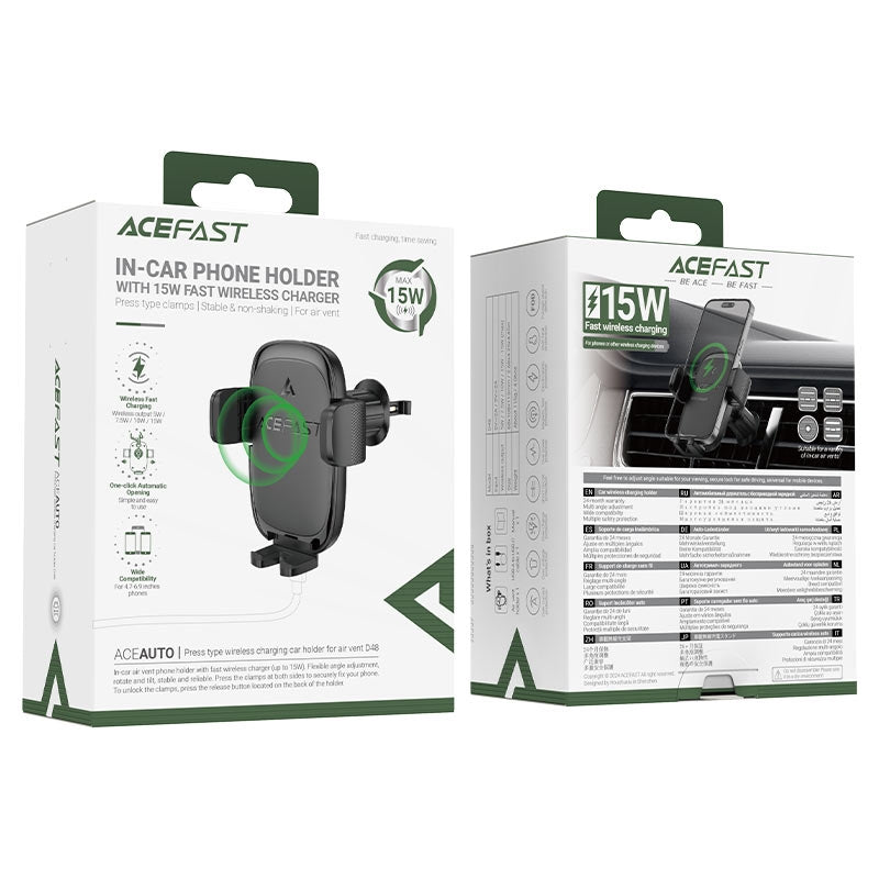 ACEFAST D48 Air Vent Mechanical Clamp Wireless Car Holder Black