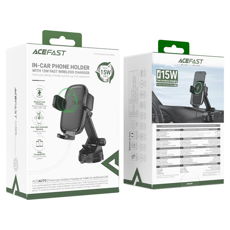 ACEFAST D49 Dashboard Press Type Wireless Charging Car Holder Black