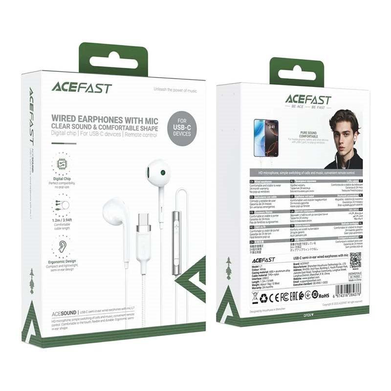 ACEFAST L7 USB-C Semi-In-Ear Wired Earphones With Mic White