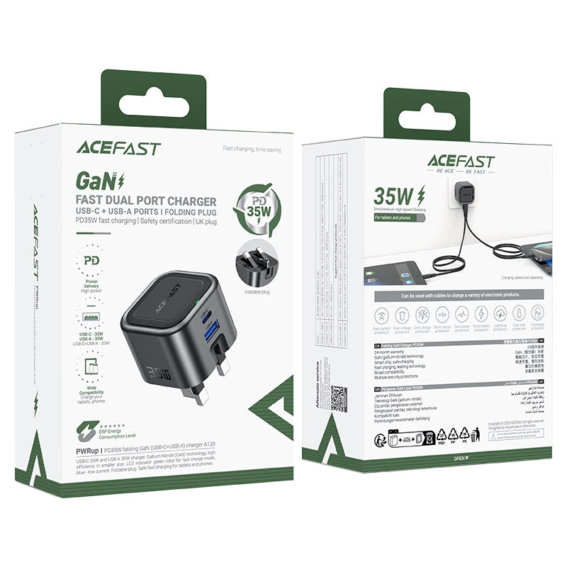 ACEFAST A120 PD35W Folding GaN A+C Charger Metal Gray