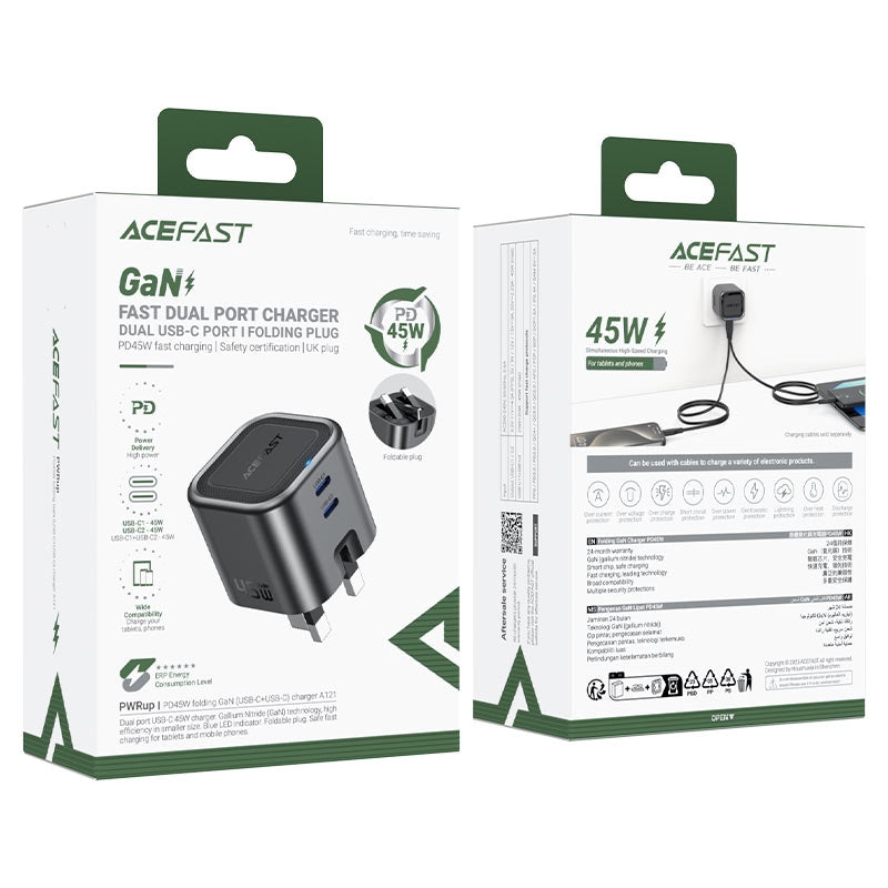 ACEFAST A121 PD45W Folding GaN C+C Charger Metal Gray