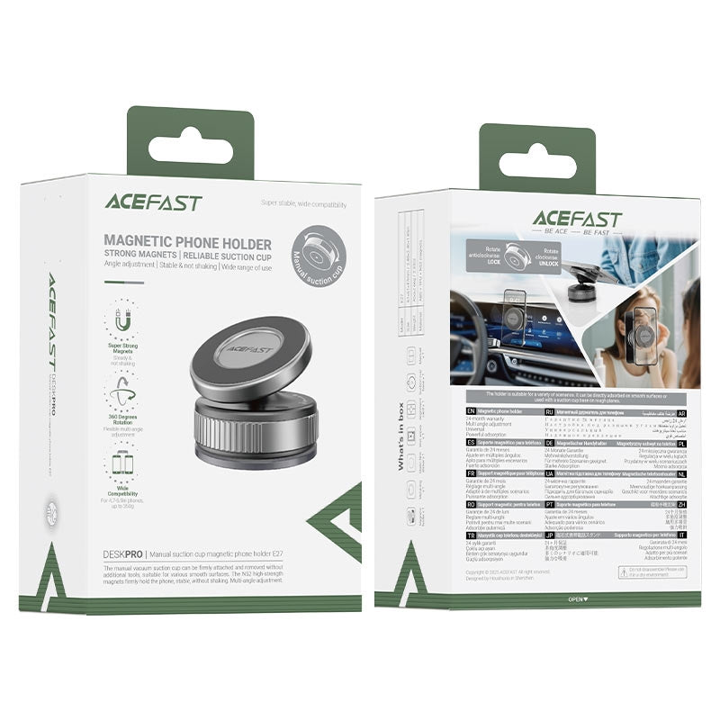 ACEFAST E27 Manual Suction Cup Magnetic Phone Car Holder Gray