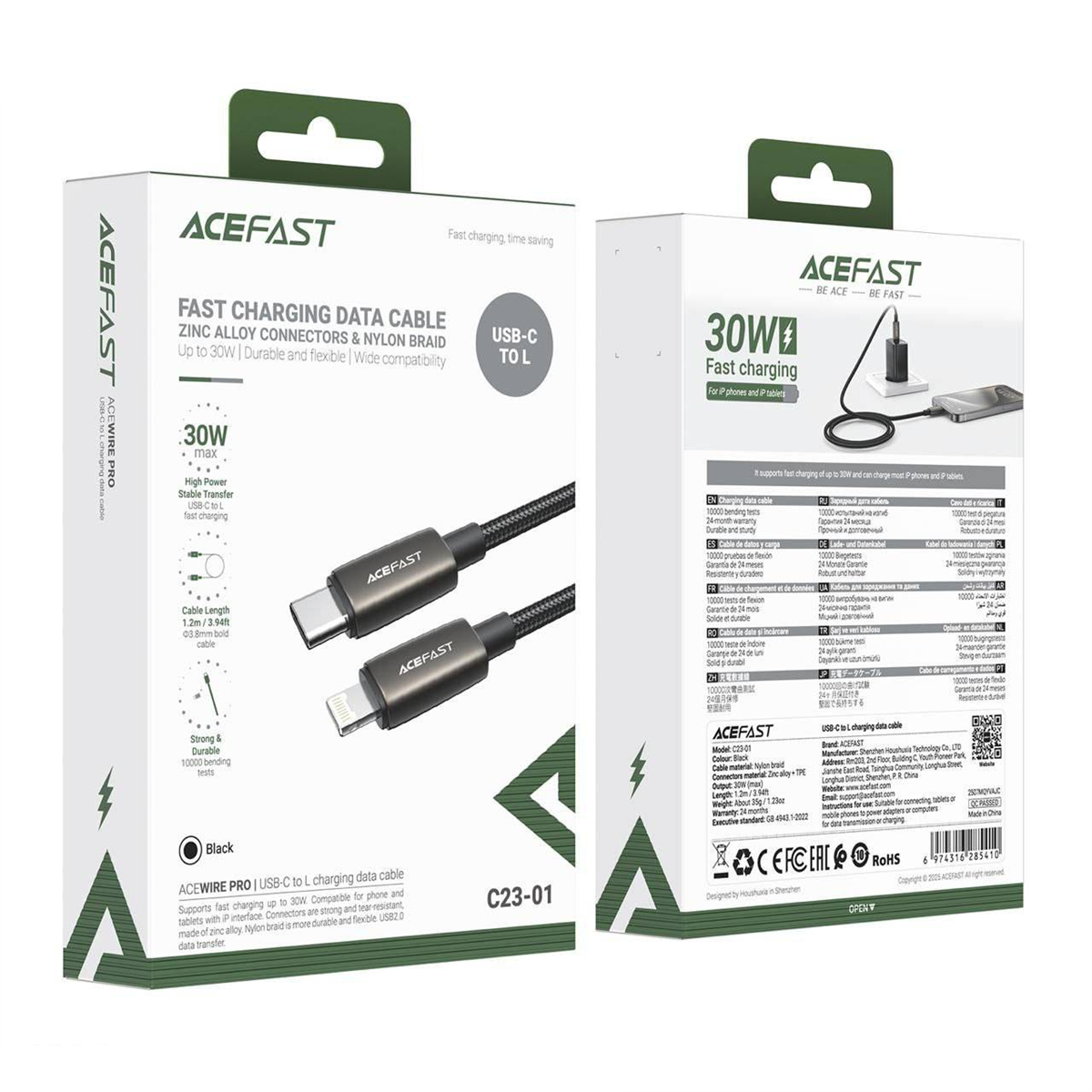 ACEFAST C23-01 PD Type-C To Lightning Charging Cable 30W Black