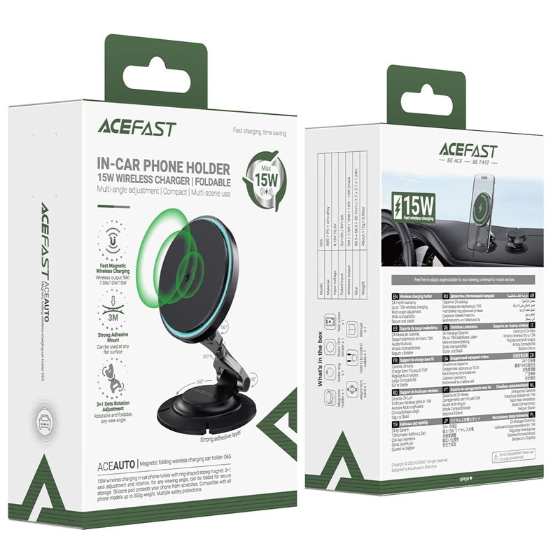 ACEFAST D65 Magsafe Folding Wireless Charging Car Holder 15W Black