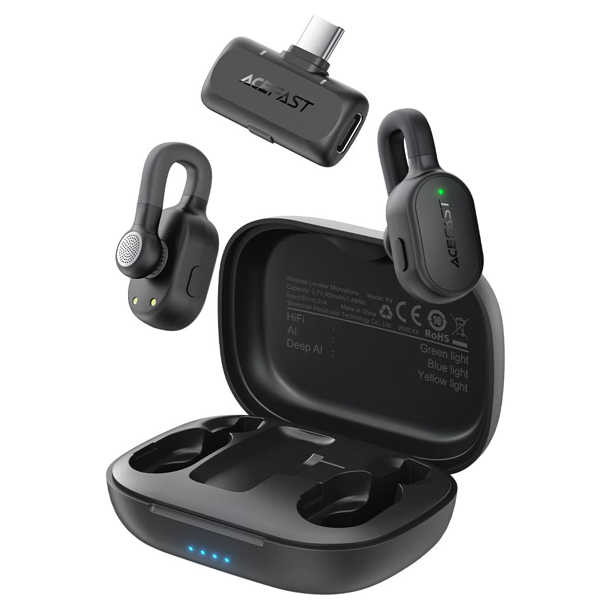 ACEFAST R4 Wireless Type-C Lavalier 2 HD Microphone Black