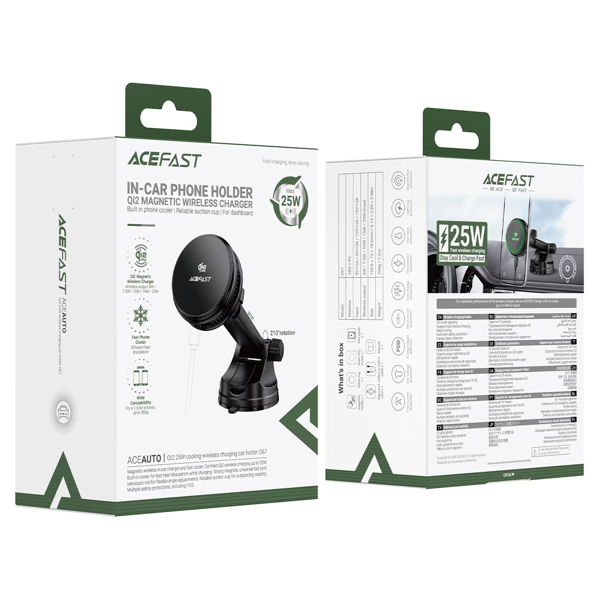 ACEFAST D67 QI2 25W Cooling Wireless Charging Holder With Suction Cup Black