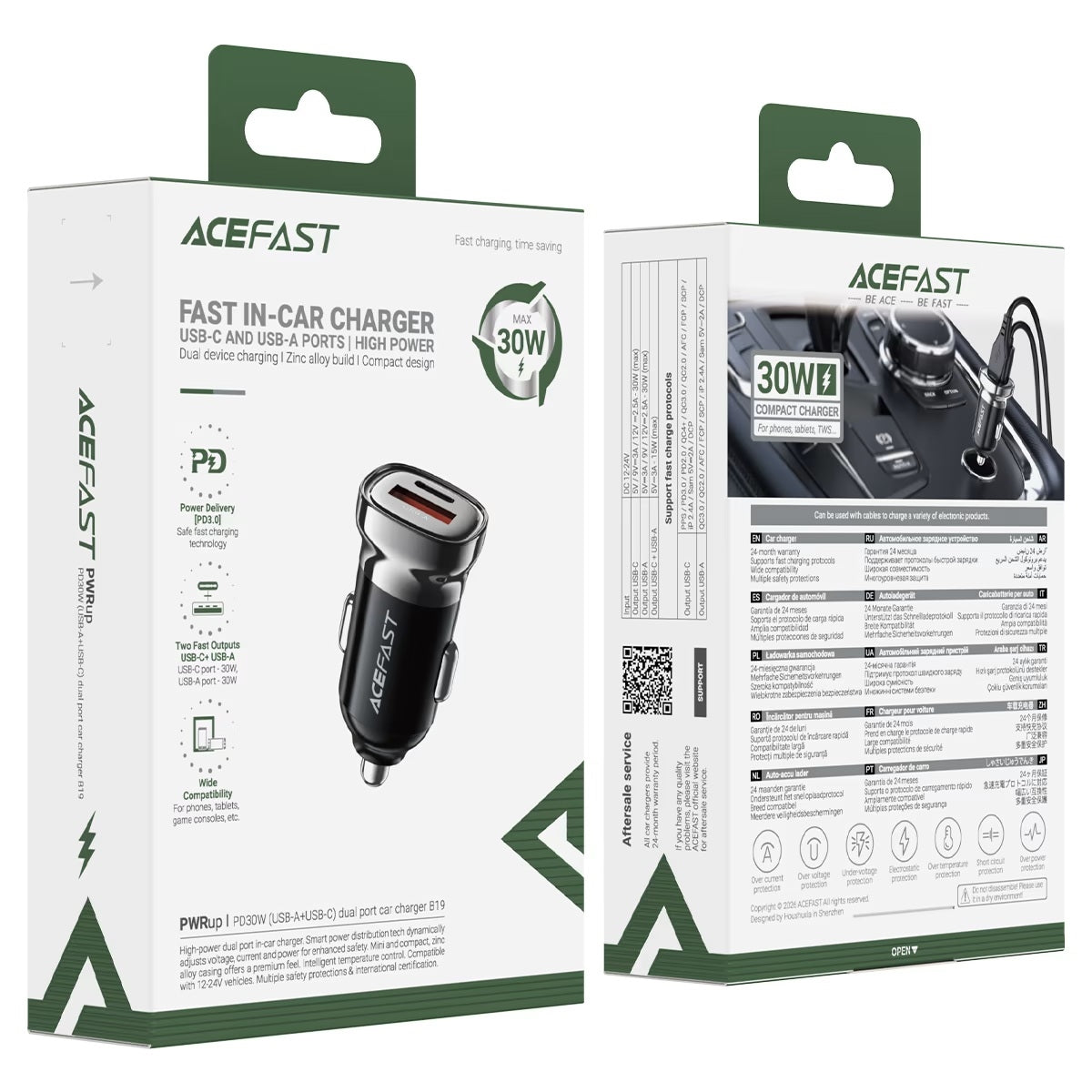 ACEFAST B19 PD30W USB-C / USB-A Car Charger Metal Gray