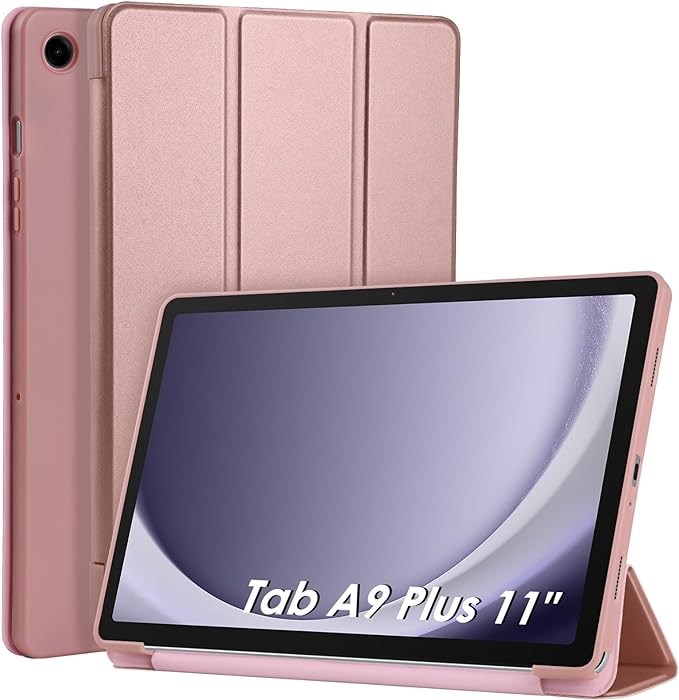 For Samsung Galaxy Tab A9 Plus SM-X210 Ultra slim Tri Fold Wallet Case Rose Gold