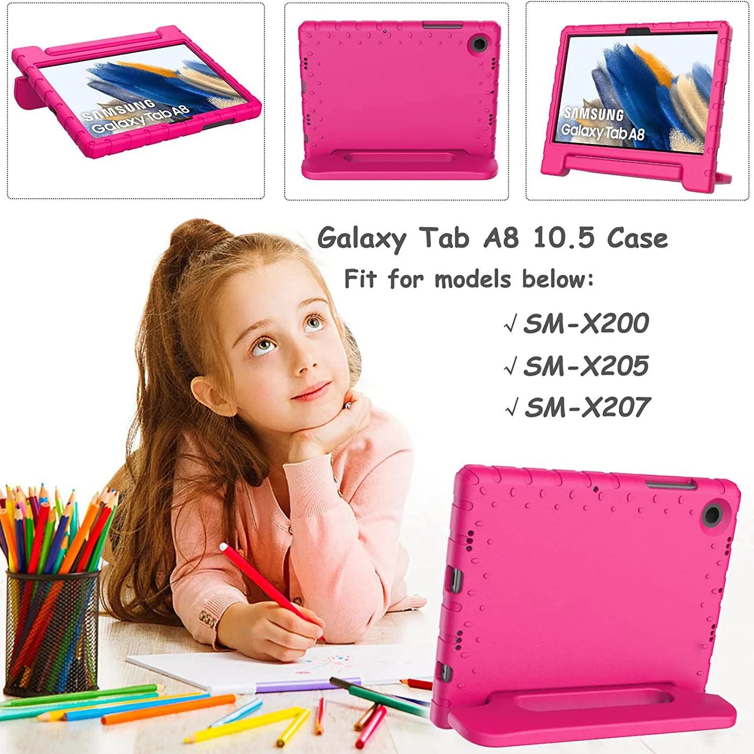 For Samsung Galaxy Tab A8 10.5 2021 Kids Case Shockproof Cover With Stand - Pink