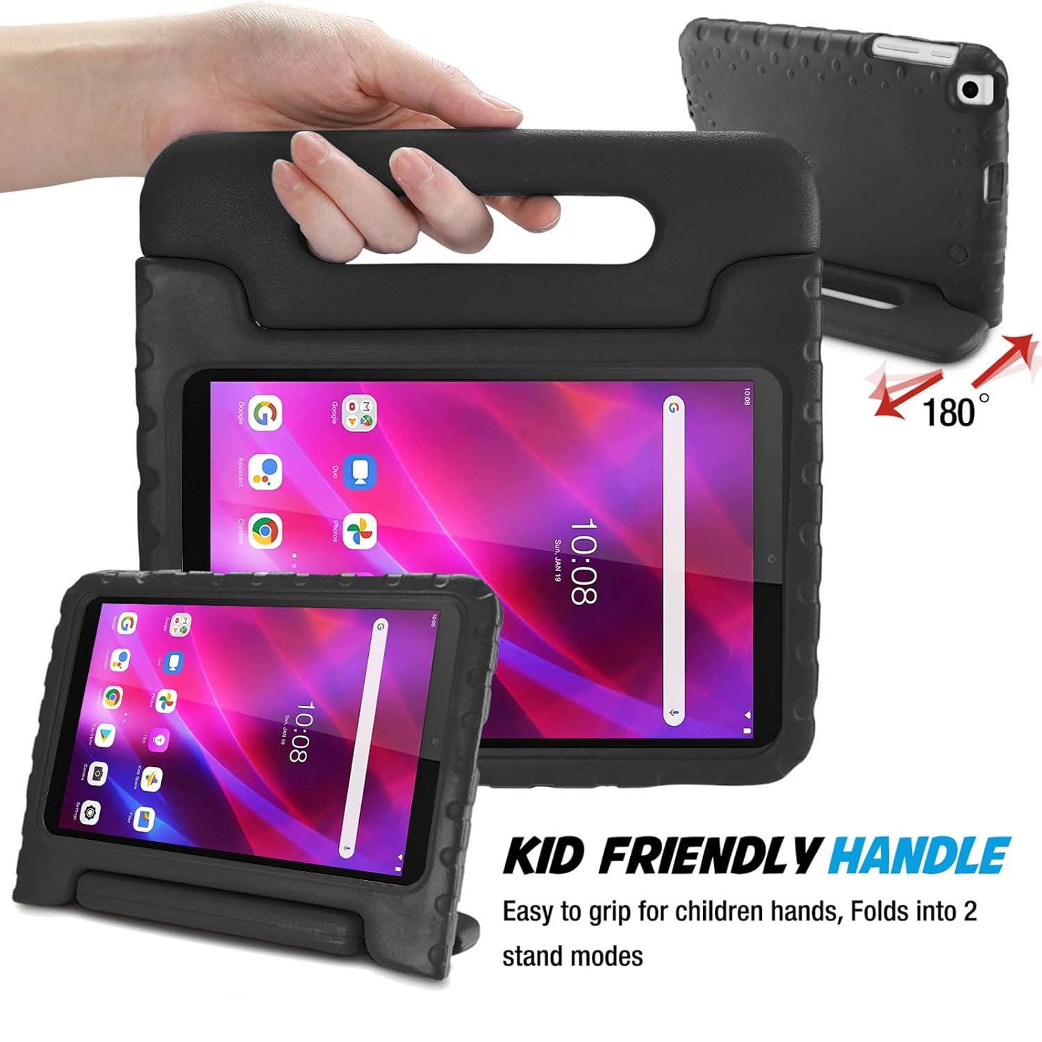 For Lenovo Tab M8 3rd Gen TB-8506F TB-8506X Kids Case Shockproof Cover With Stand - Black-www.firsthelptech.ie