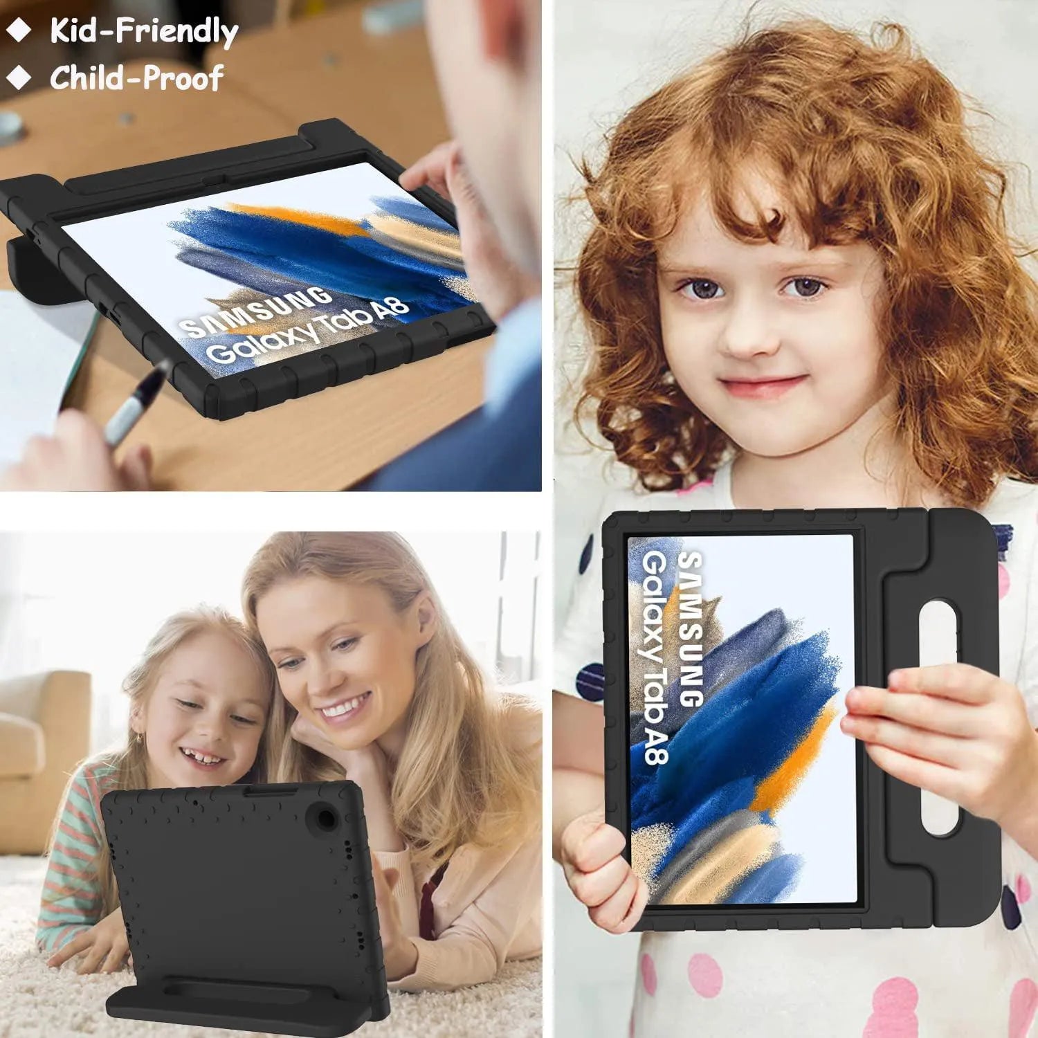 For Samsung Galaxy Tab A8 10.5 2021 Kids Case Shockproof Cover With Stand - Black