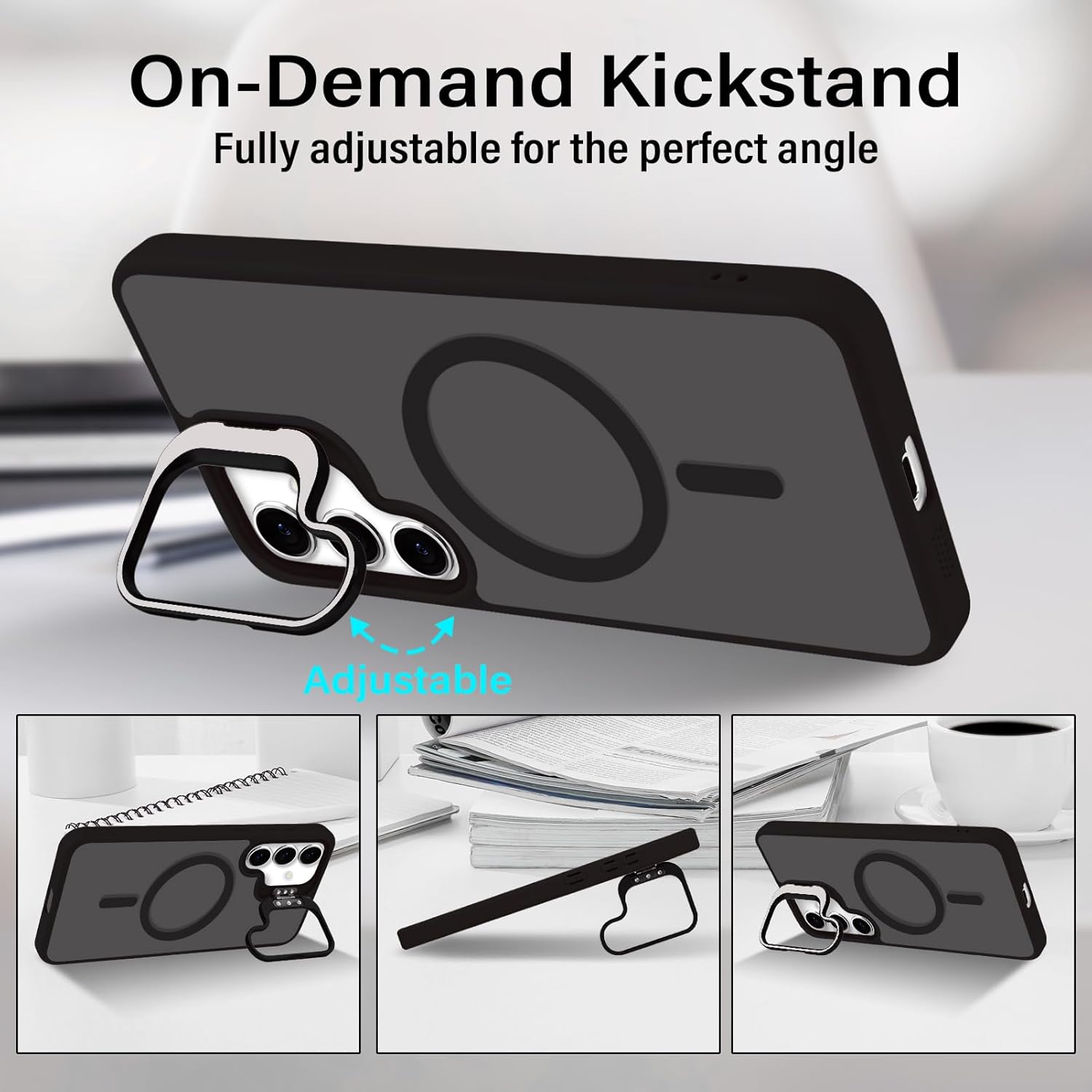 For Samsung Galaxy S24 / S25 Skin-Feel Camera Holder Magsafe Case Black