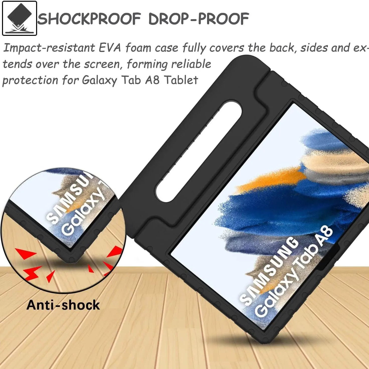 For Samsung Galaxy Tab A8 10.5 2021 Kids Case Shockproof Cover With Stand - Black
