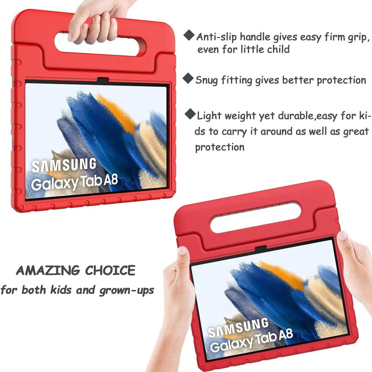 For Samsung Galaxy Tab A8 10.5 2021 Kids Case Shockproof Cover With Stand - Red