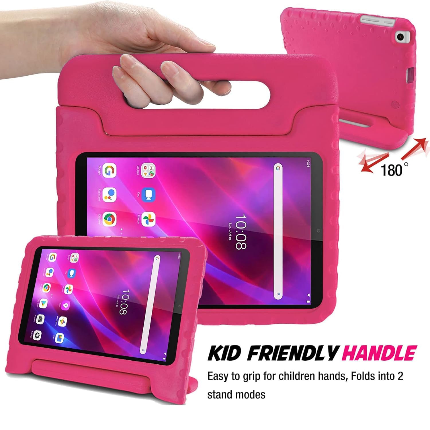 For Lenovo Tab M8 2nd TB-8505X TB-8505F Kids Case Shockproof Cover With Stand - Pink-www.firsthelptech.ie