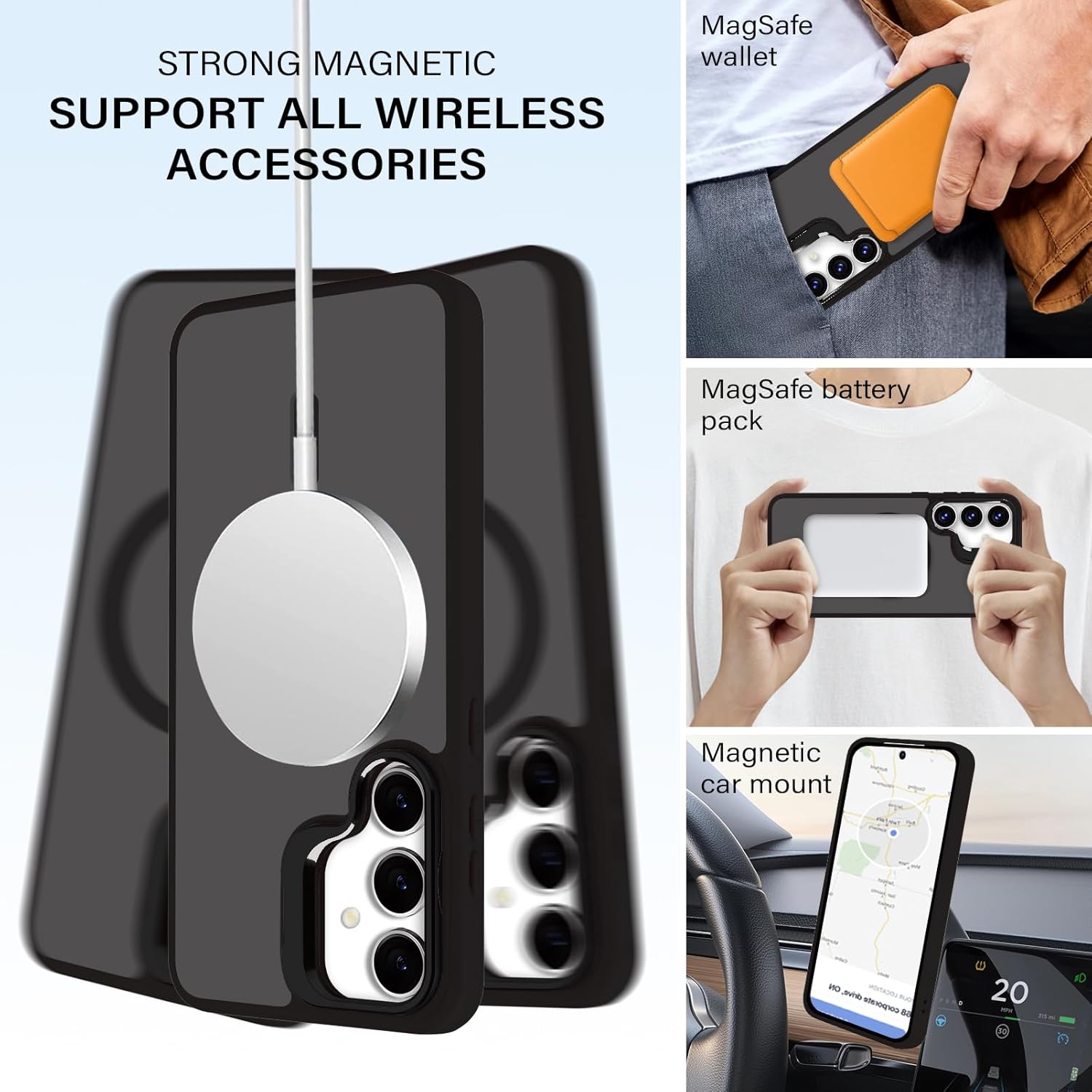 For Samsung Galaxy S24 / S25 Skin-Feel Camera Holder Magsafe Case Black