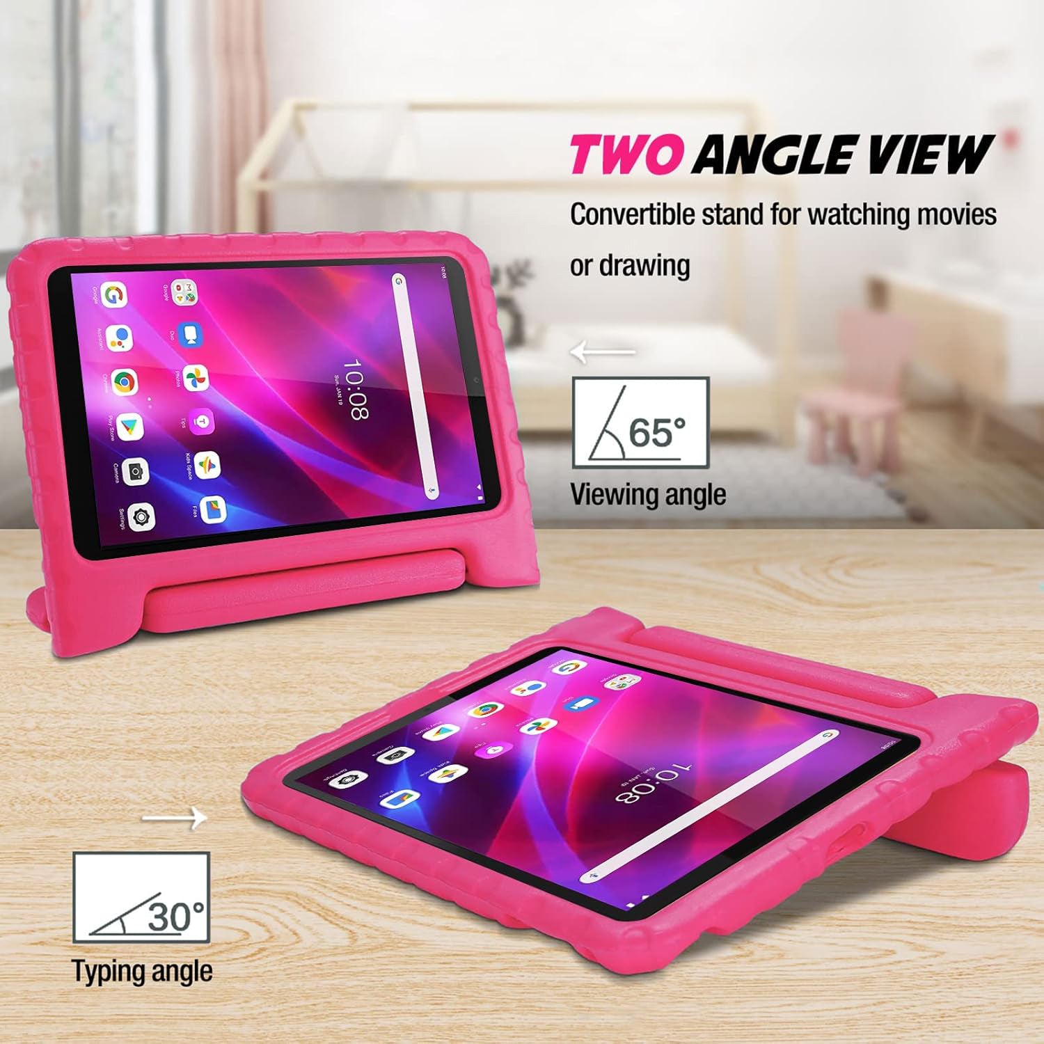 For Lenovo Tab M8 2nd TB-8505X TB-8505F Kids Case Shockproof Cover With Stand - Pink-www.firsthelptech.ie