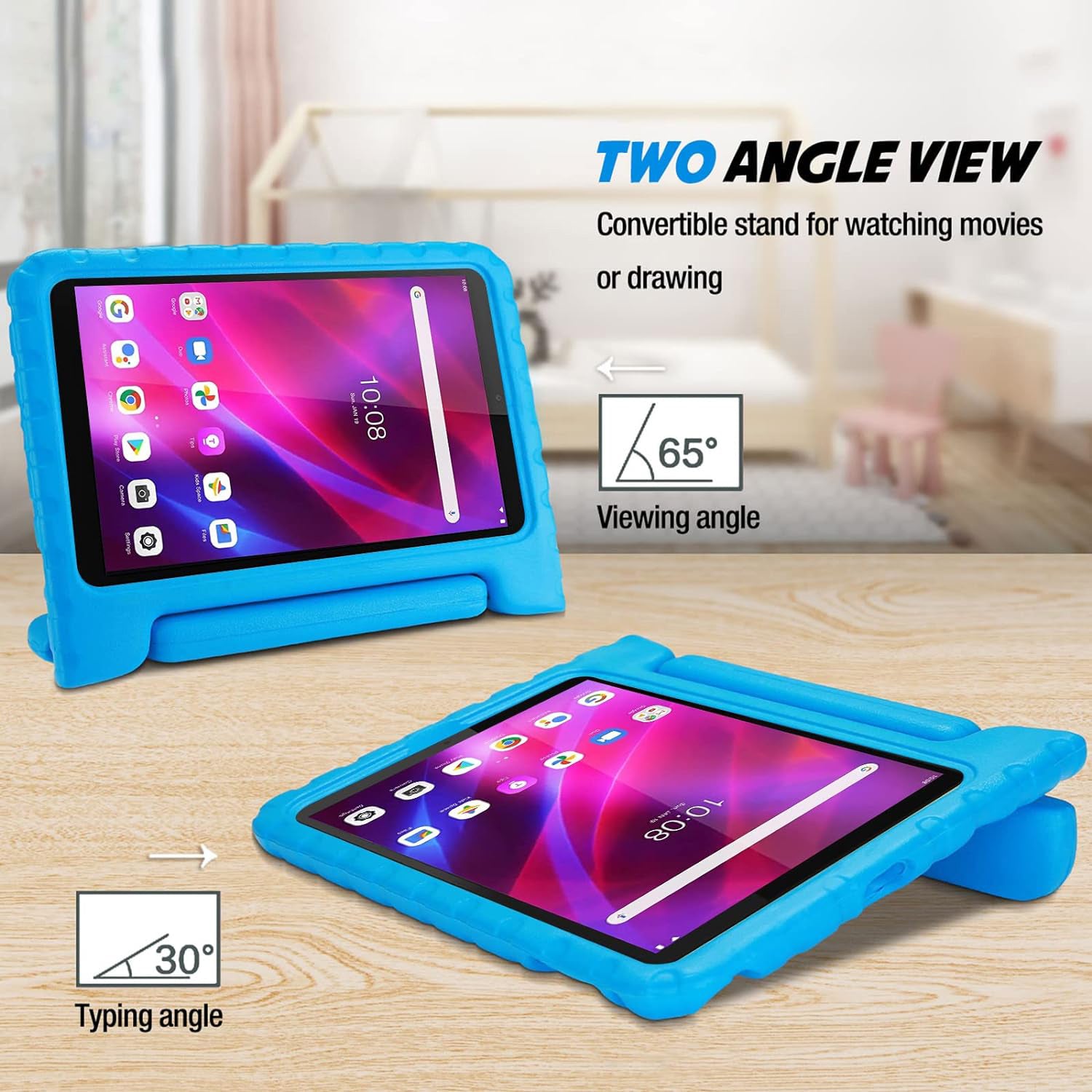 For Lenovo Tab M8 4th Gen TB-300FU TB-300XU Kids Case Shockproof Cover With Stand - Blue-www.firsthelptech.ie