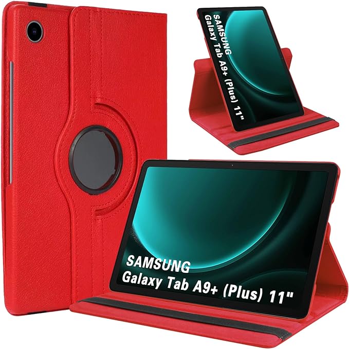 For Samsung Galaxy Tab A9 Plus SM-X210 360 Rotaion Wallet Case Red