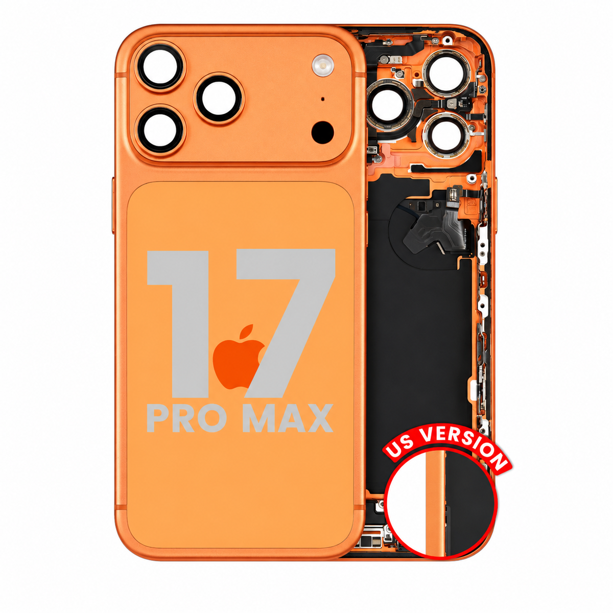 For iPhone 17 Pro Max Back Housing With Charging Port & Small Parts US Version Pulled - Grade A - Cosmic Orange