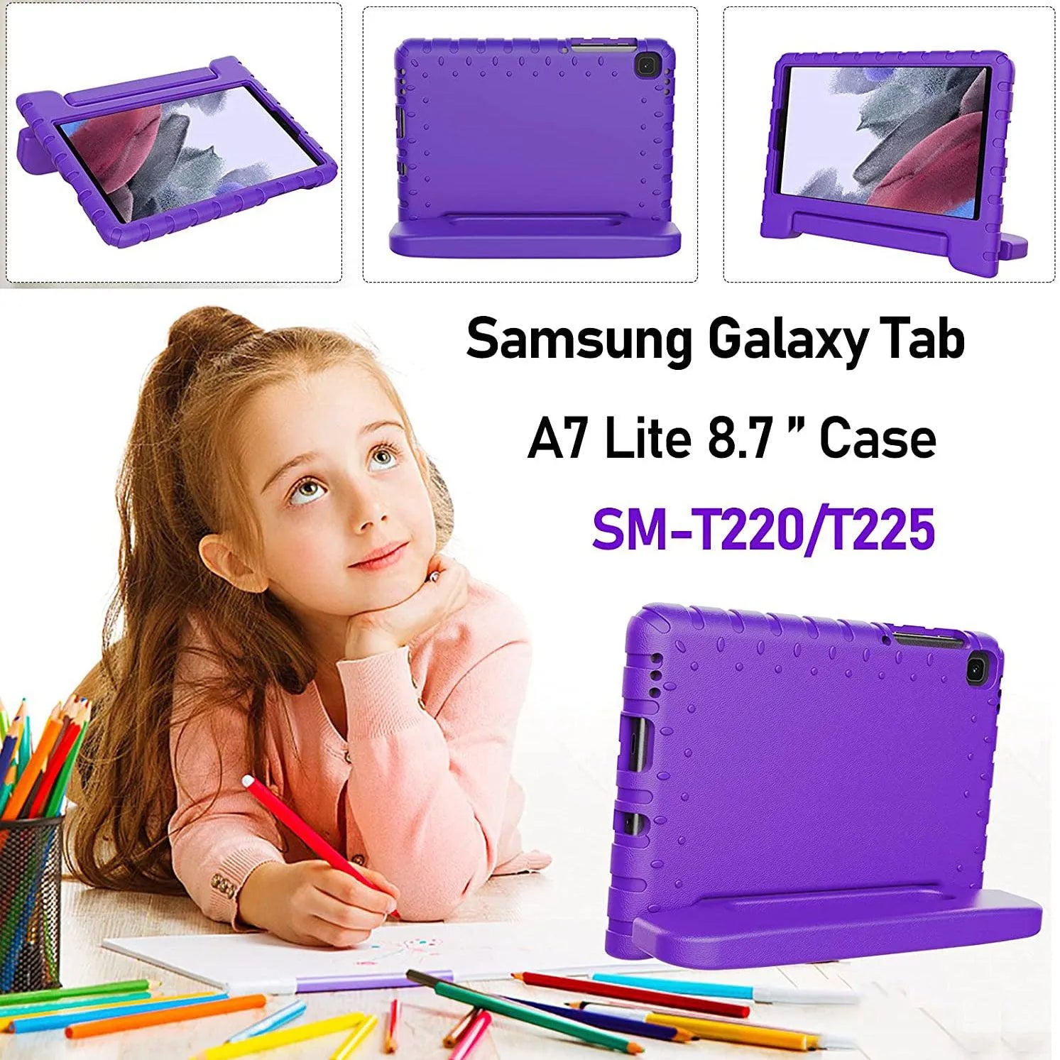 For Samsung Galaxy Tab A7 Lite Kids Case Shockproof Cover With Stand - Purple