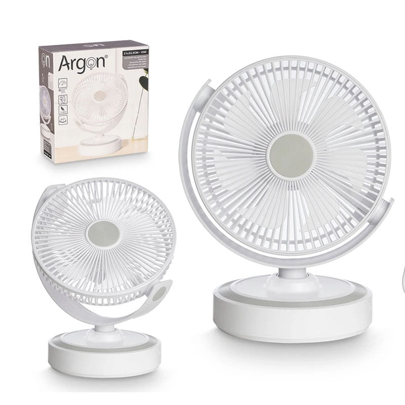 Argon 10W Rechargeable 9" Table Fan White