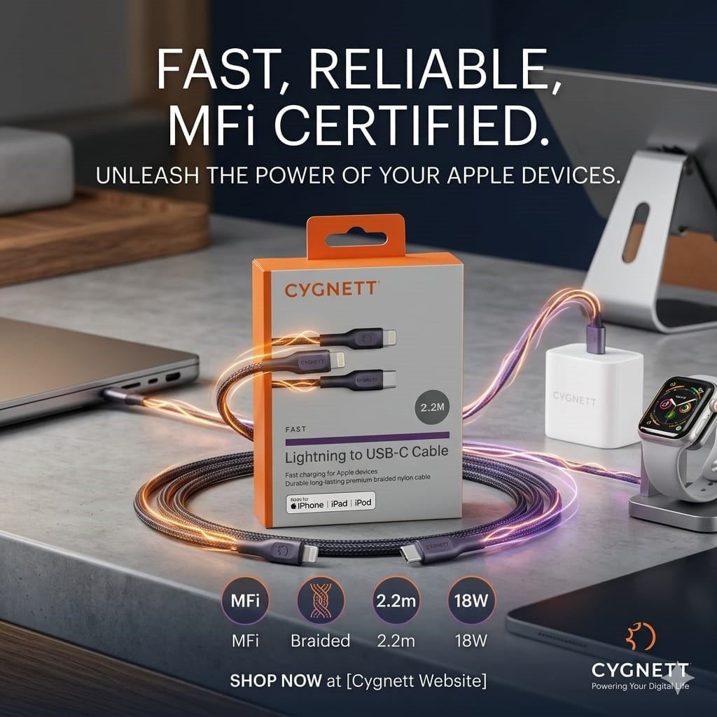 Cygnett CY3727PCCSL Braided  C - Lightning Power Cable 2.2m MFi Black