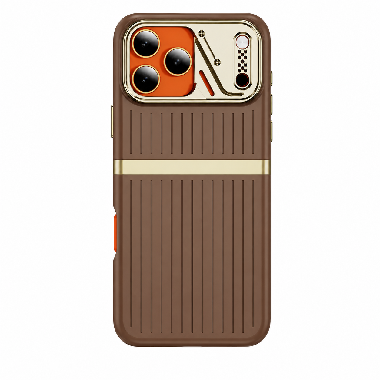 For Apple iPhone 17 Pro Ridge Band Stripe Hybrid Premium Case Brown