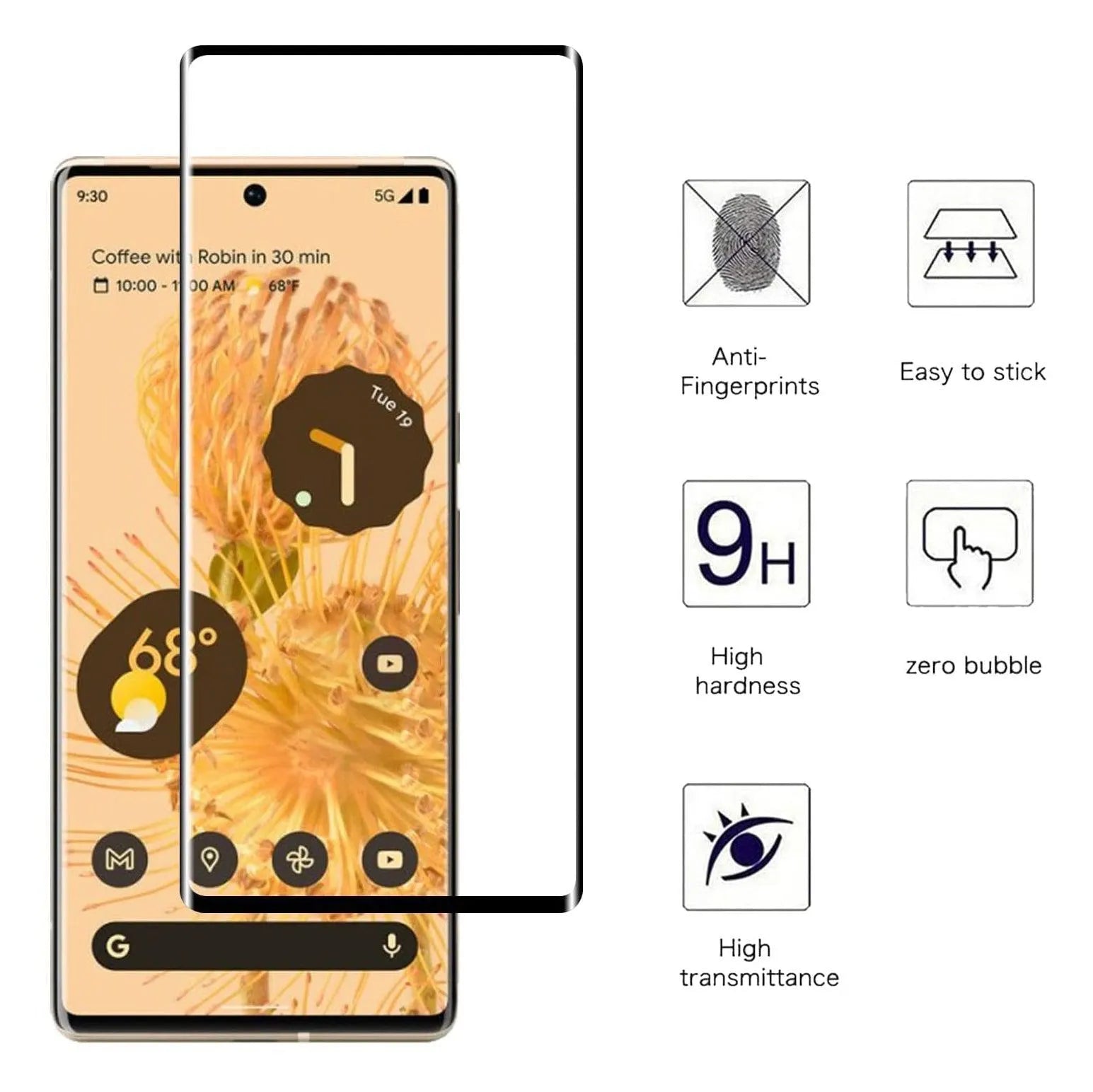 9D Full Coverage Screen Protector For Google Pixel 6 Pro Tempered Glass