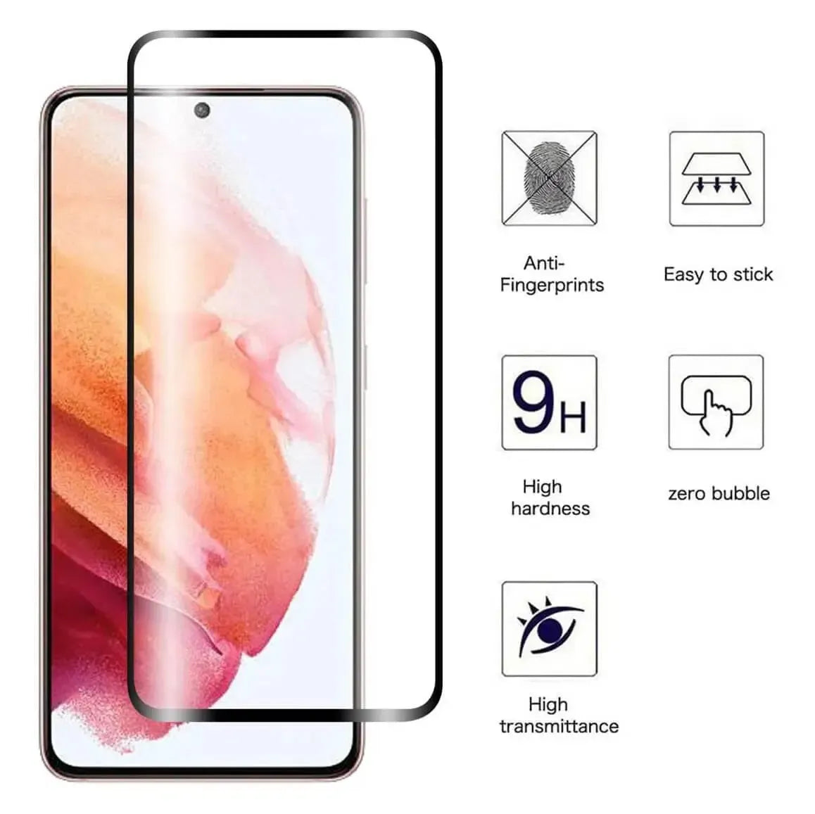 9D Full Coverage Screen Protector For Samsung Galaxy S21 Tempered Glass Black