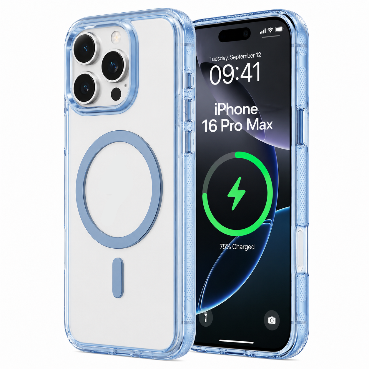 For Apple iPhone 16 Pro Max See-Through Magnetic Hard Case Blue