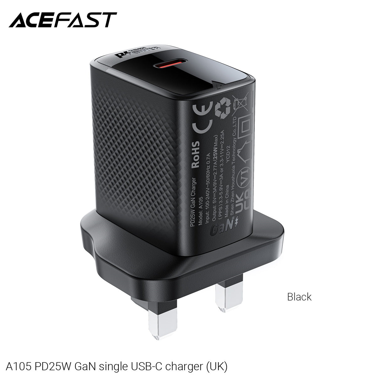 ACEFAST A105 PD25W GaN Single USB-C Charger Black