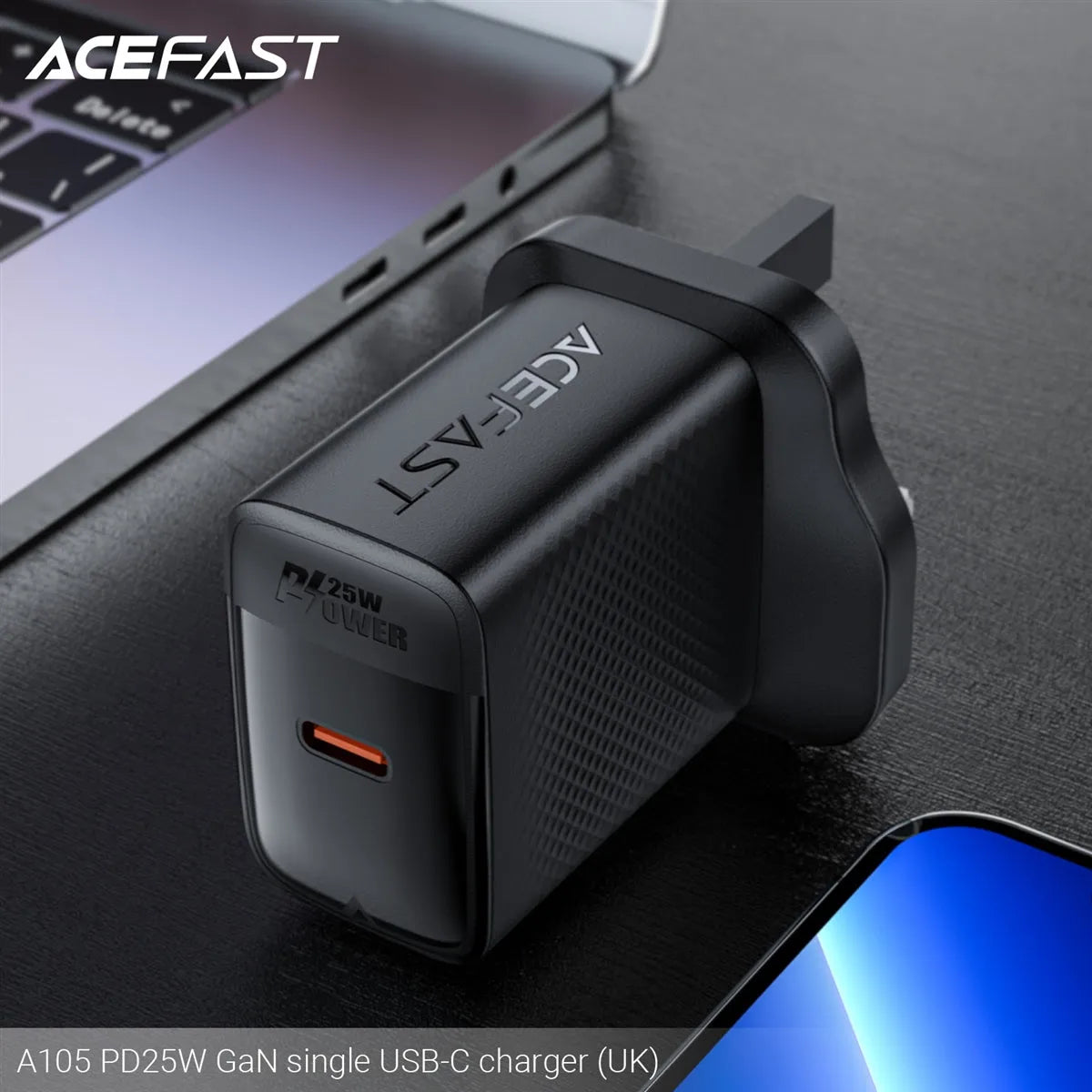 ACEFAST A105 PD25W GaN Single USB-C Charger Black