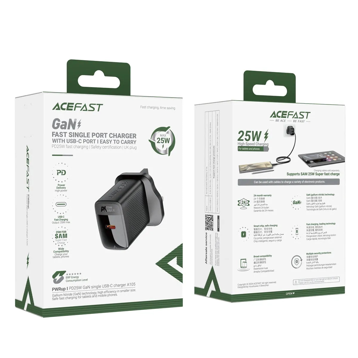 ACEFAST A105 PD25W GaN Single USB-C Charger Black