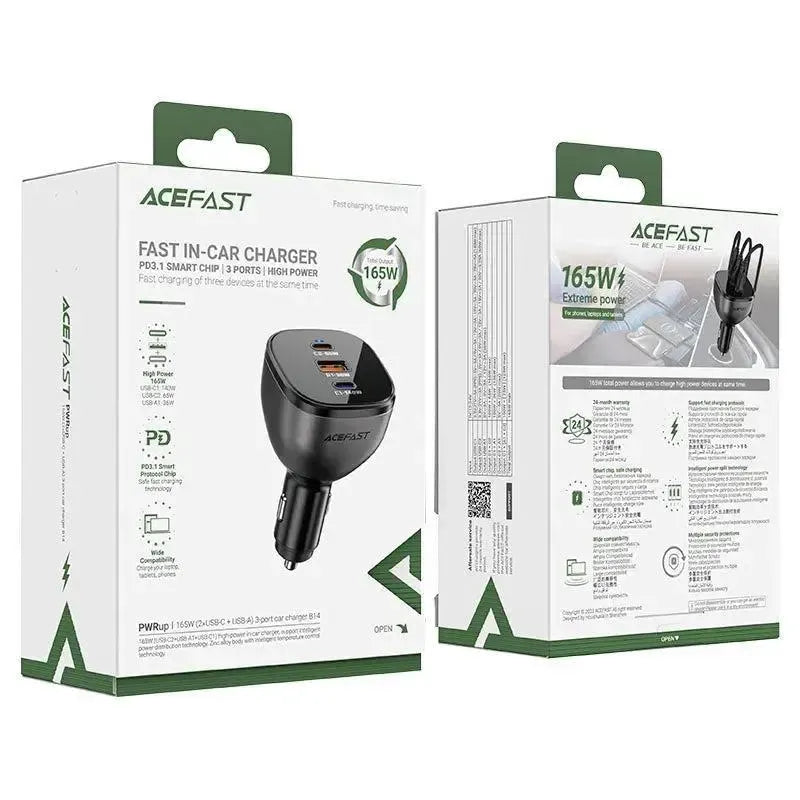 ACEFAST B14 3 Port 2 USB-C / USB-A Car Charger 165W Black