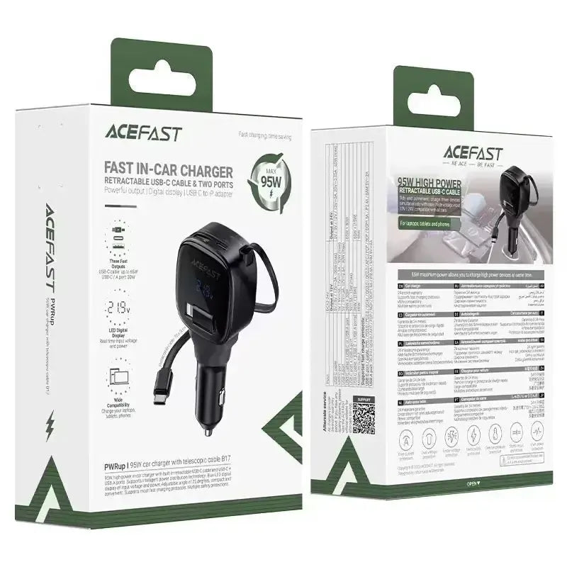 ACEFAST B17 95W Car Charger With Type-C Cable & iP Adaptor Black