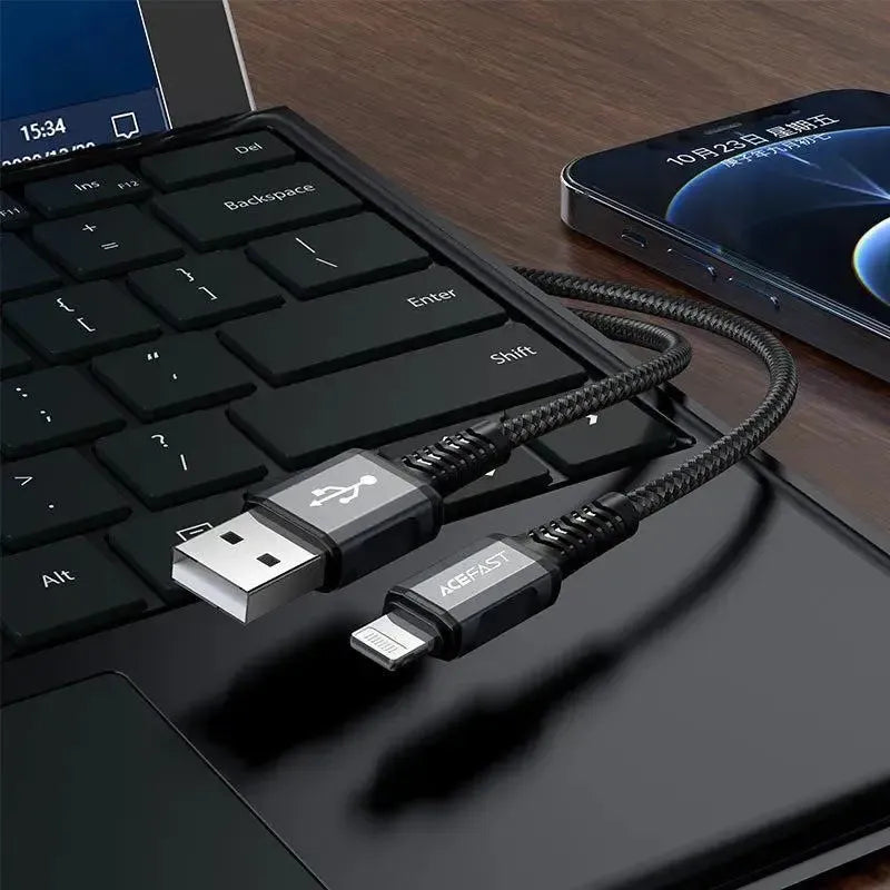 ACEFAST C1-02 USB-A To Lightning Aluminum Alloy Charging Data Cable 2.4A Black MFI