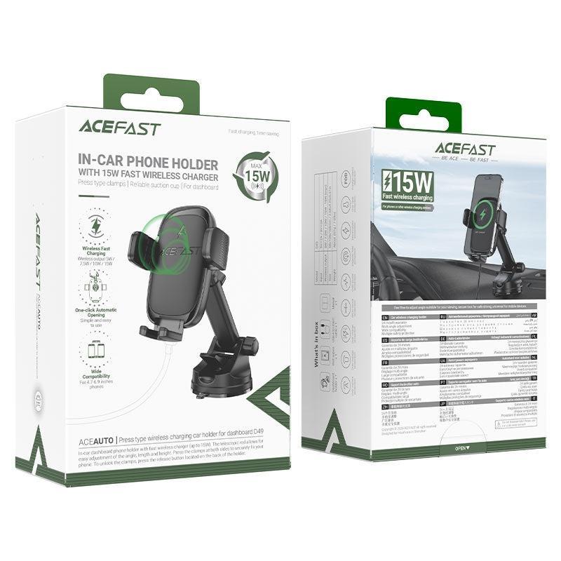 ACEFAST D49 Dashboard Press Type Wireless Charging Car Holder Black