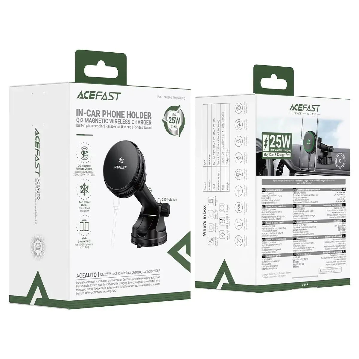 ACEFAST D67 QI2 25W Cooling Wireless Charging Holder With Suction Cup Black