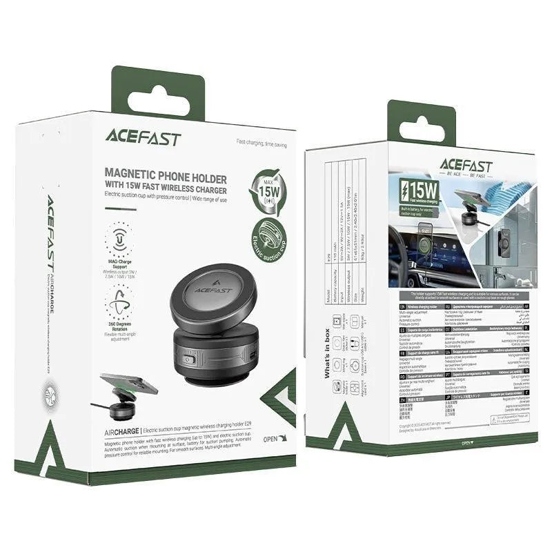 ACEFAST E29 Electric Suction Cup Magnetic Phone Wireless Charging Car Holder Gray