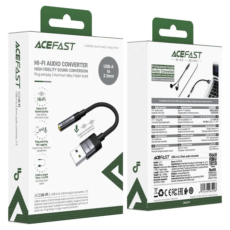 ACEFAST J13 USB-A To 3.5mm Audio Converter Black