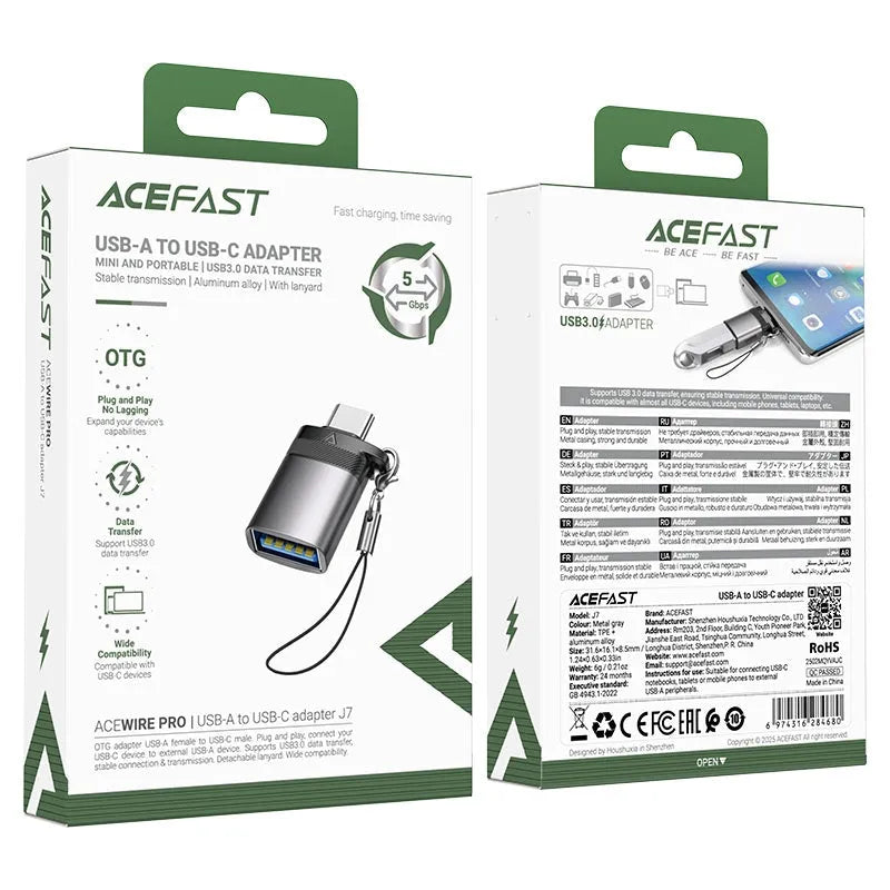 ACEFAST J7 USB-A Female To USB-C Male Adapter Metal Gray