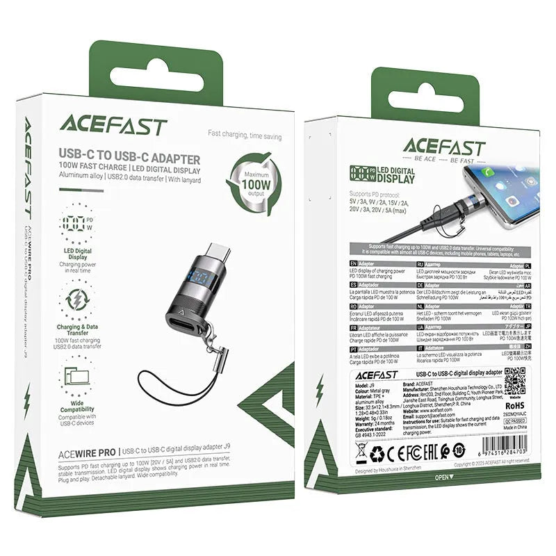 ACEFAST J9 USB-C To USB-C Digital Display Adapter Metal Gray