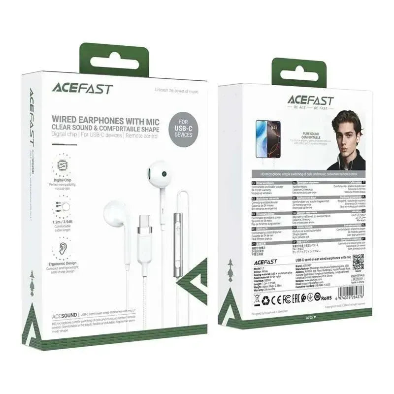 ACEFAST L7 USB-C Semi In Ear Wired Earphones With Mic White