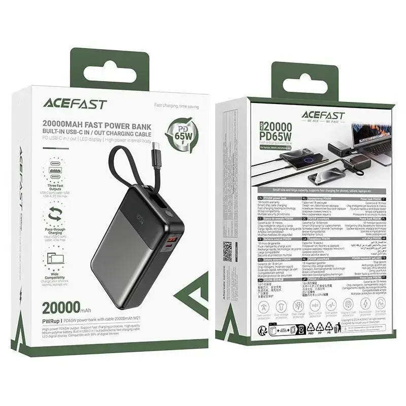 ACEFAST M21 PD65W Power Bank With Type-C Cable 20000 mAh Black