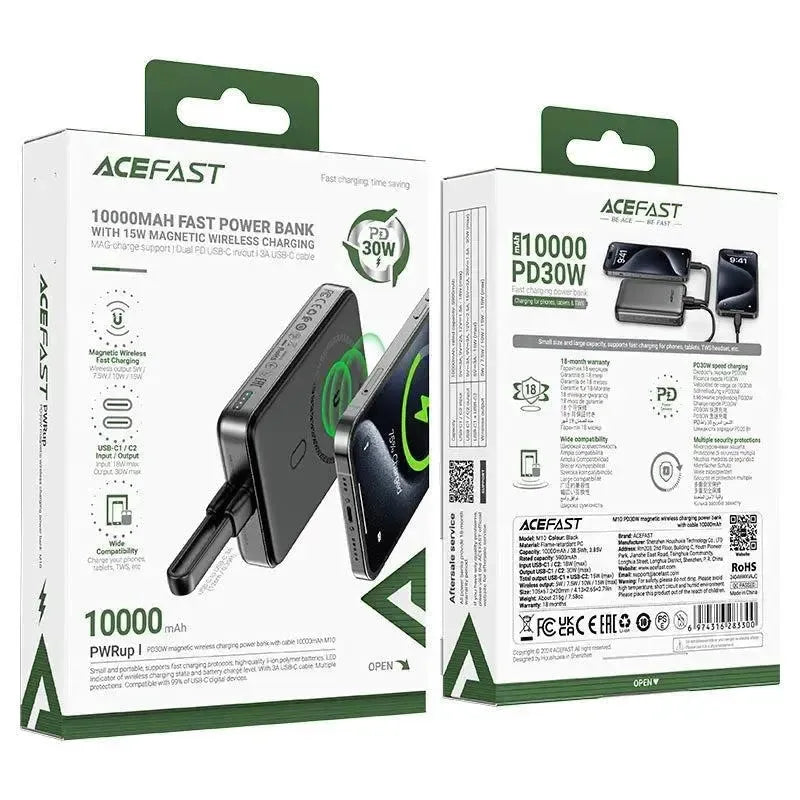 ACEFAST M30 PD 20W XHD-G80 Magsafe Fast Charging Power Bank With C-C Cable 5000mAh Black
